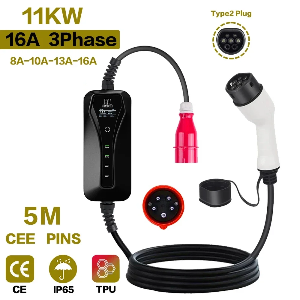Type 2 Portable Ev Charger 11Kw Cee - 11KW 16A Taşınabilir elektrikli araç şarjı