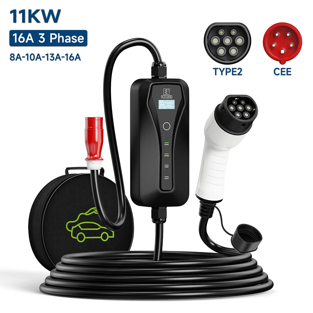 Type 2 Portable Ev Charger 11Kw Cee - 11KW 16A elektrikli araç şarjı Tip