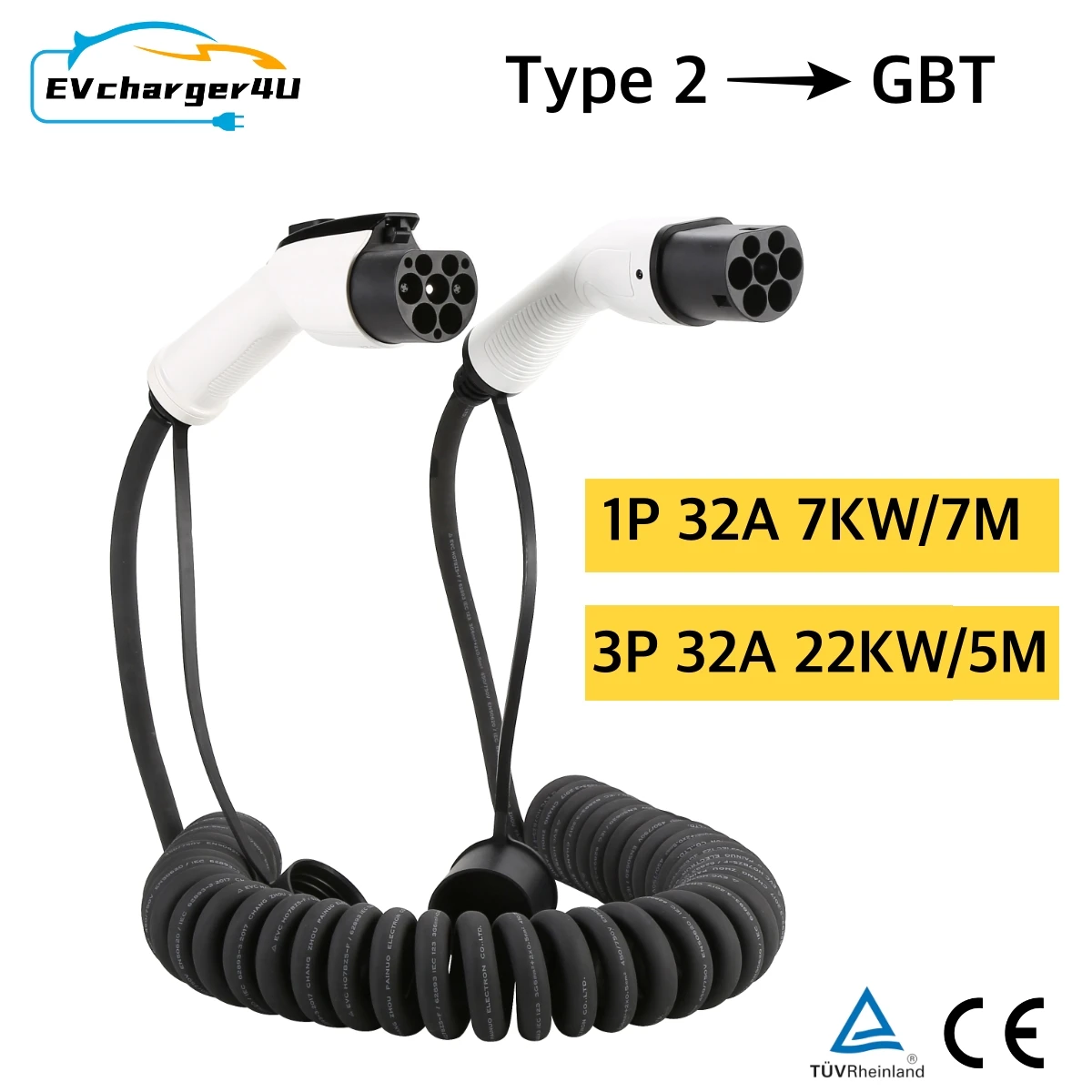 EVcharger4U 5M/7M Spiral EV şa - Ev Charger Type 2 22Kw 32A 3 Phase incelemesi ve fiyatı